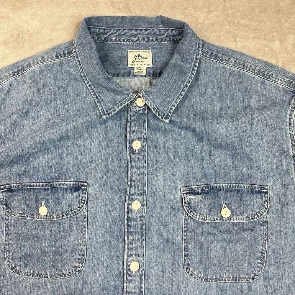 J.Crew Midweight Denim Workshirt Mens XXL Blue Cotton Dual Pocket Button Front